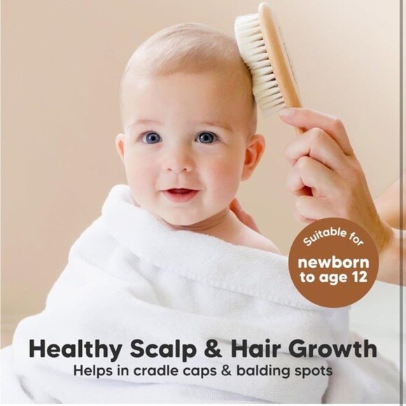 NWT Baby Wooden Hairbrush - Natural Cream Bristles Scalp Care Gift - Picture 3 of 9